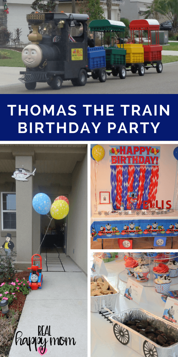 Thomas the train theme birthday party ideas, cake and food.